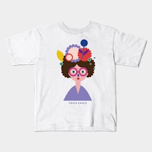 Funny t shirt, cute colorful Frida Kahlo portrait with colorful abstract flowers Kids T-Shirt